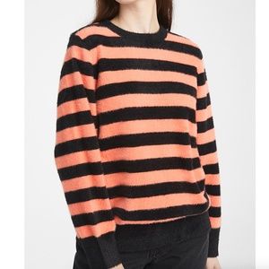 Pepaloves oversized coral and black striped fuzzy soft sweater NWT